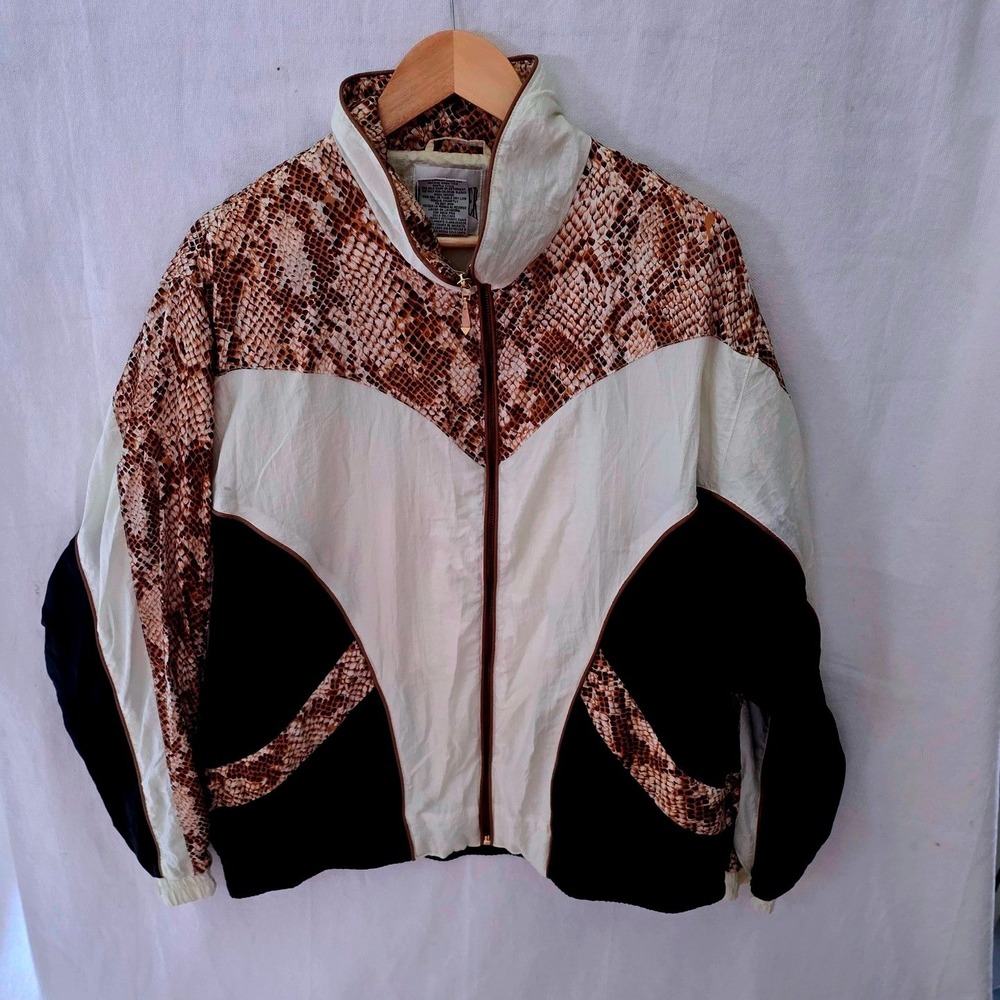 Active Frontier Vintage Snakeskin Colorblock Windbreaker XL 80s-90s Track Jacket - Picture 9 of 9